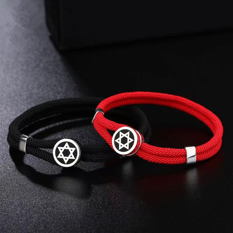 六芒星转运珠六芒盾红绳黑绳手链编织手绳情侣款一对男女礼物手饰