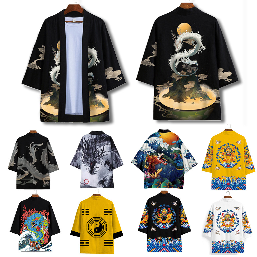 日系和服披风中国风浮世绘龙袍宽松日式潮流七分袖浴衣开衫外套