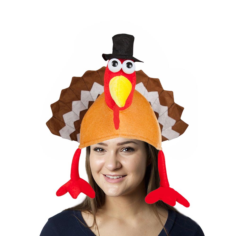 Cross-Border Thanksgiving Turkey Hat Carnival Luminous Chicken Leg Hat Cartoon Turkey Head Cover Funny Hat in Stock
