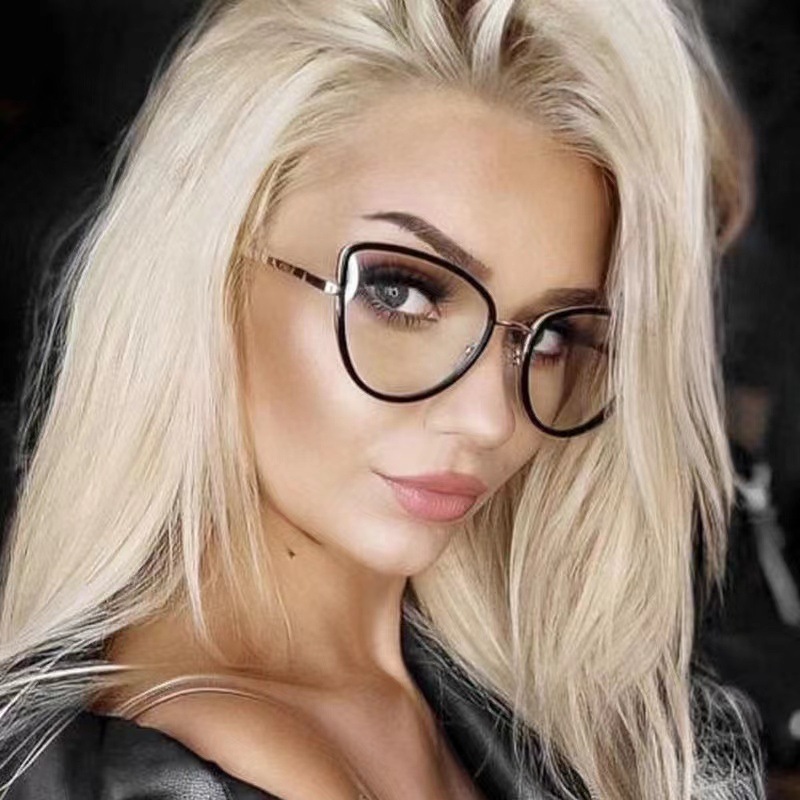 Anti-Blue Light Metal Cat Eye Plain Glasses New Ins Glasses Frame Cross-Border Fashion with Myopic Glasses Option Glasses Frame