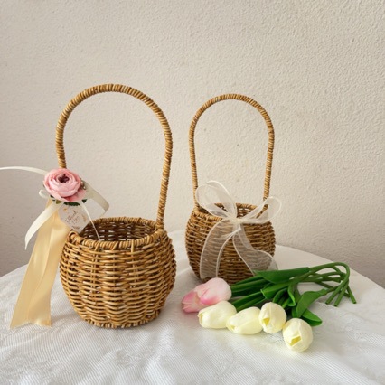 教师节手提花篮铁艺造型鲜花绿植篮子手工编织小花篮客厅装饰摆件