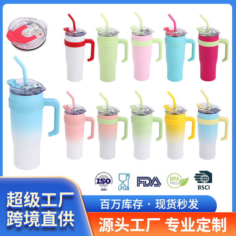 cross-border dedicated 40oz handle car cup stainless steel large capacity vacuum insulation straw cup car ice cream cup