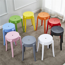 塑料凳子加厚成人餐桌凳时尚创意高凳餐凳椅子家用凳彩色圆蓝茜茜