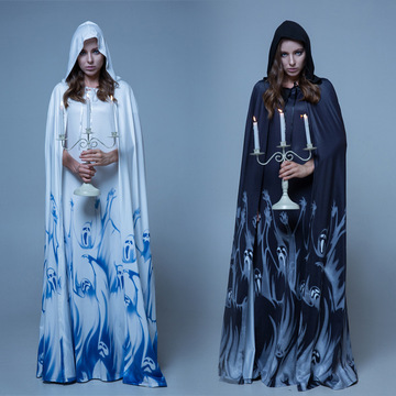 万圣节cosplay黑色恶魔装骷髅女巫服吸血鬼死神披风角色扮演服饰