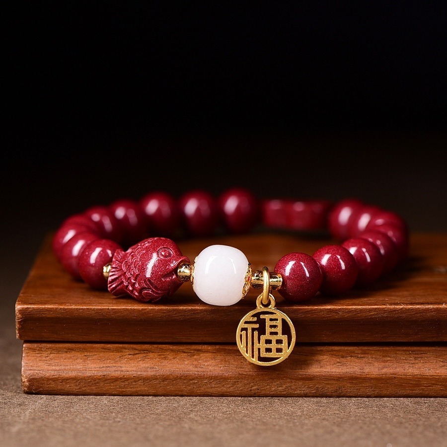 2024年朱砂手串男本命年紫金砂年年有鱼手链女款礼物批发可代发