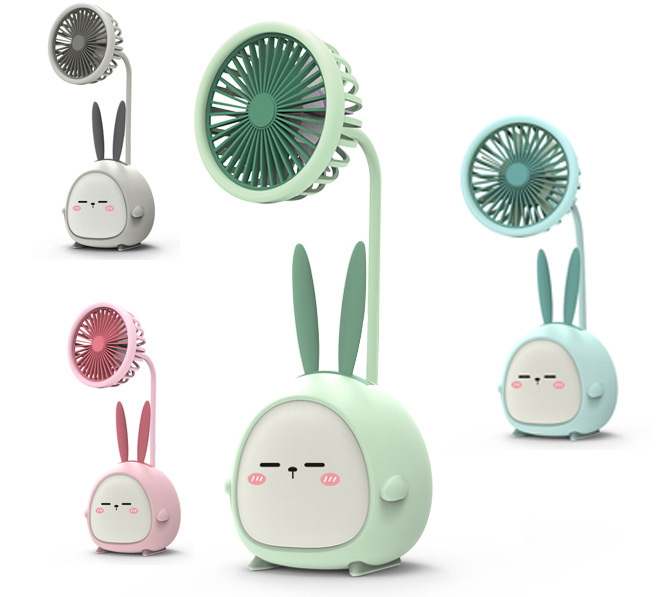 Cartoon Usb Rechargeable Portable Fan Student Dormitory Desktop Little Fan Ambience Light Mini Cute Fan