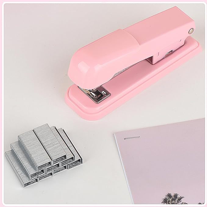 Cross-Border Direct Supply Pink Stapler Binding Set Nail Puller 1000 Pieces Stapler Office Supplies Combination Set