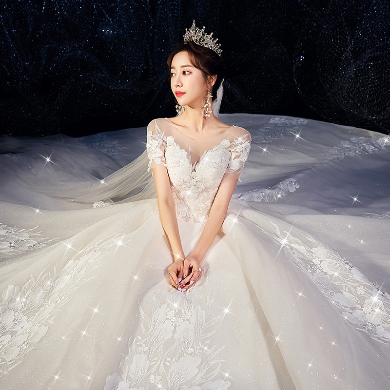 星空拖尾婚纱婚礼2022新款新娘森系超仙梦幻抖音网红公主一字肩