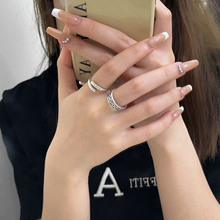 银s925纯银韩式开口复古戒指女冷淡风气质高级感小众个性指环套装