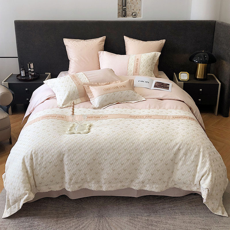 秋冬季100全棉磨毛四件套立体千鸟格刺绣被套加厚纯棉床上用品