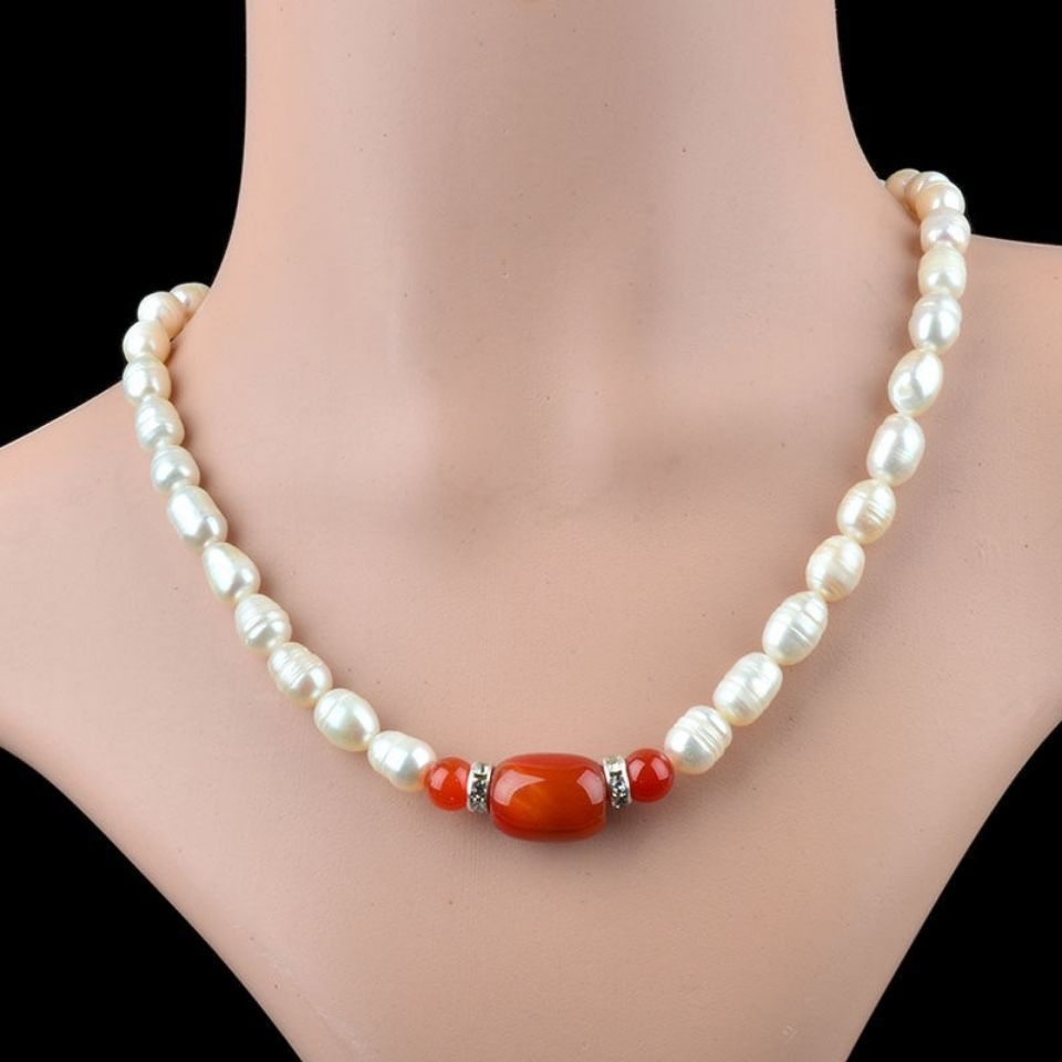 假一罚十天然淡水珍珠精品款螺纹款带玛瑙项链送妈妈婆婆亲人