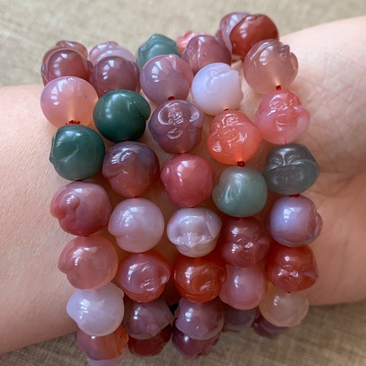 盐源玛瑙天然盐源玛瑙手链糖果色手串七彩佛头手串磨砂款