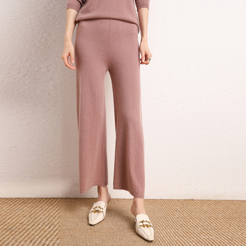 秋冬新款羊绒针织裤女宽松显瘦气质时尚休闲阔腿裤纯羊毛针织裤