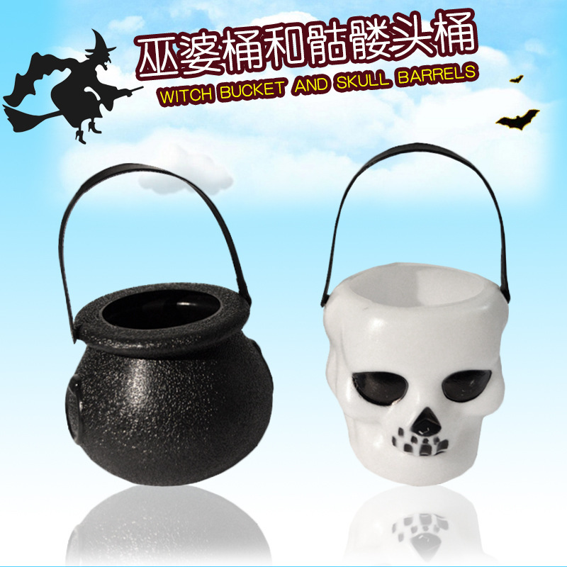 Halloween Halloween Decorations Pendant Black Barrel Small Basket Candy Bucket Witch Earthen Jar Witch Jar Skull