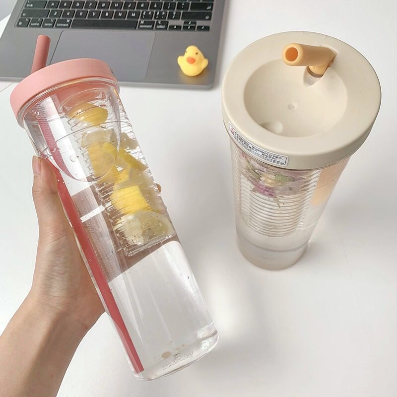 Xiaohongshu Good-looking Large-Capacity Water Cup Ins Female Student Folding Straw Portable Handy Cup Shake Juice Cup