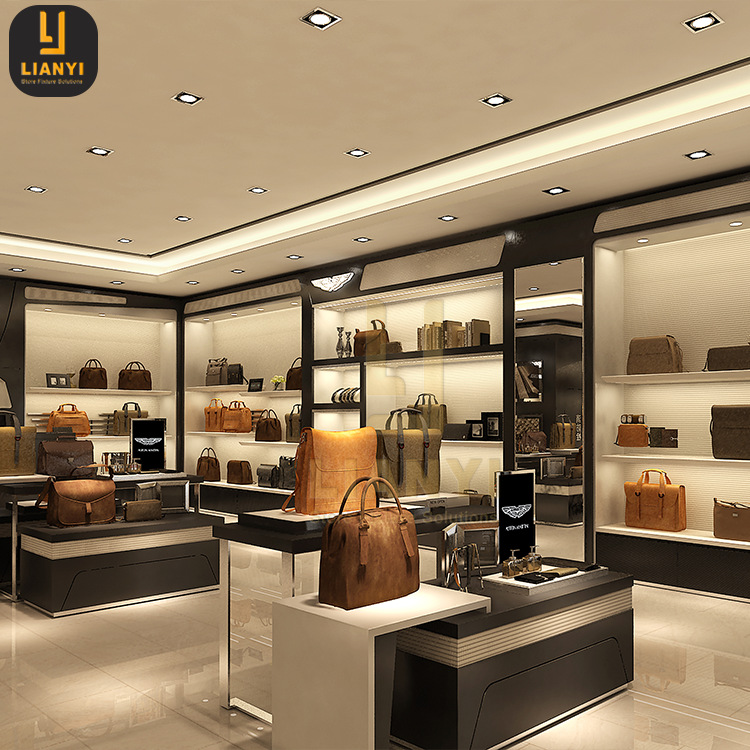 男士皮具店展示柜奢侈品包包展示柜公文包墙柜箱包高低流水台定制