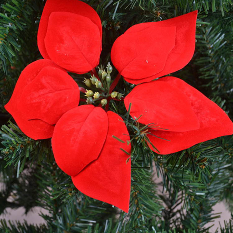 圣诞节装饰用品藤条装饰圣诞树挂件大红仿真圣诞花一品红花