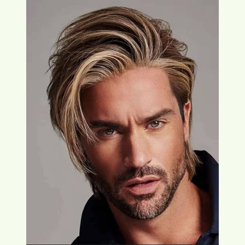 ebay亚马逊 跨境电商男士棕色偏分反翘短发 外贸欧美时尚男士假发