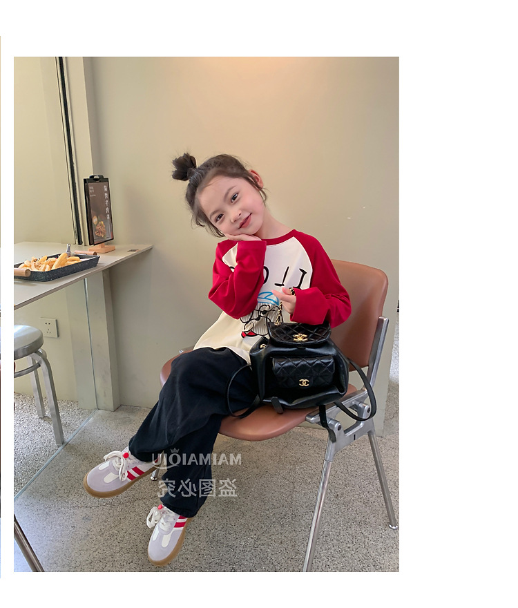 童装儿童韩系卡通印花T恤2024秋季新款女童宽松撞色插肩袖上衣潮详情10