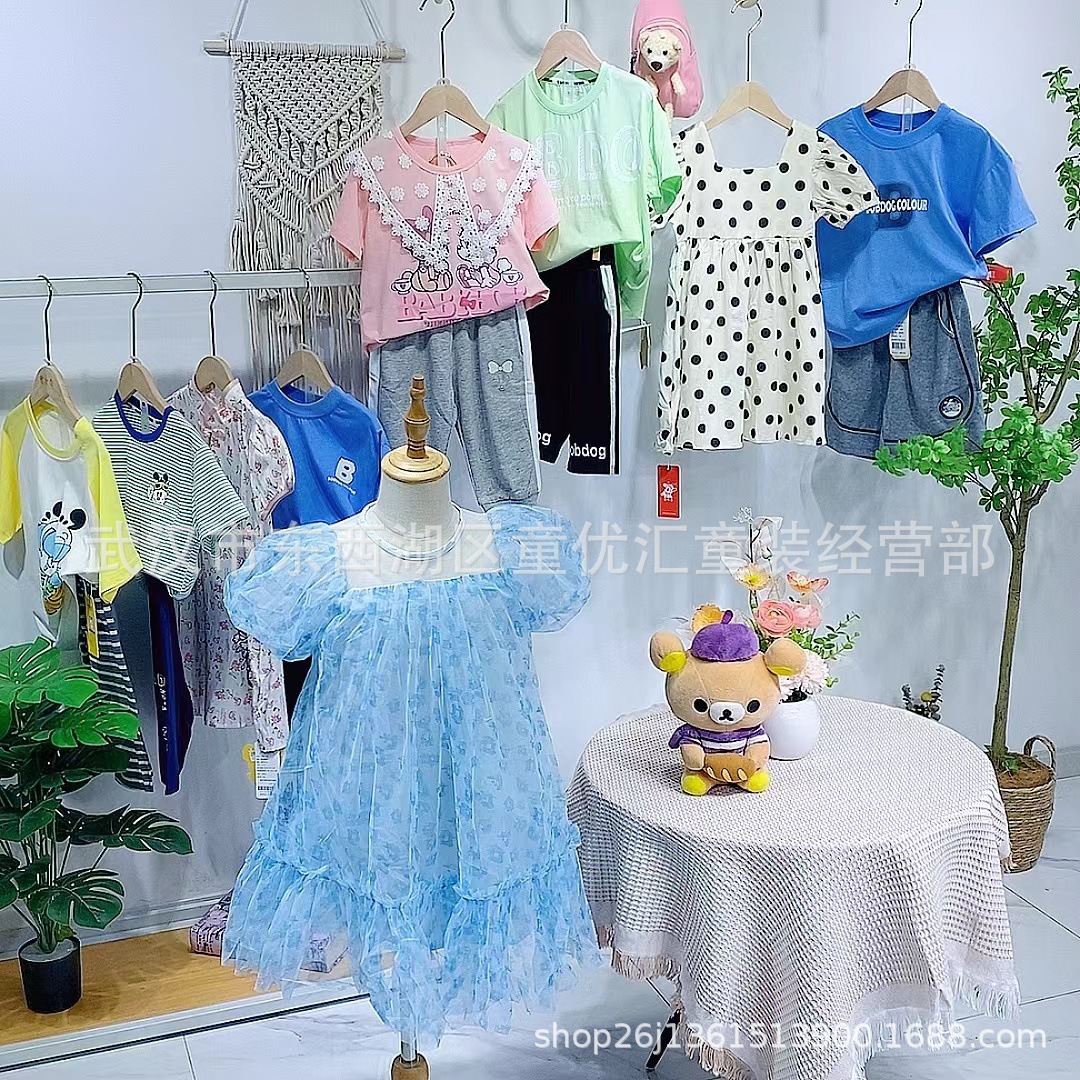 品牌童装巴布d豆夏款童装 棉麻可爱t恤连衣裙套装尾货批发 直播货