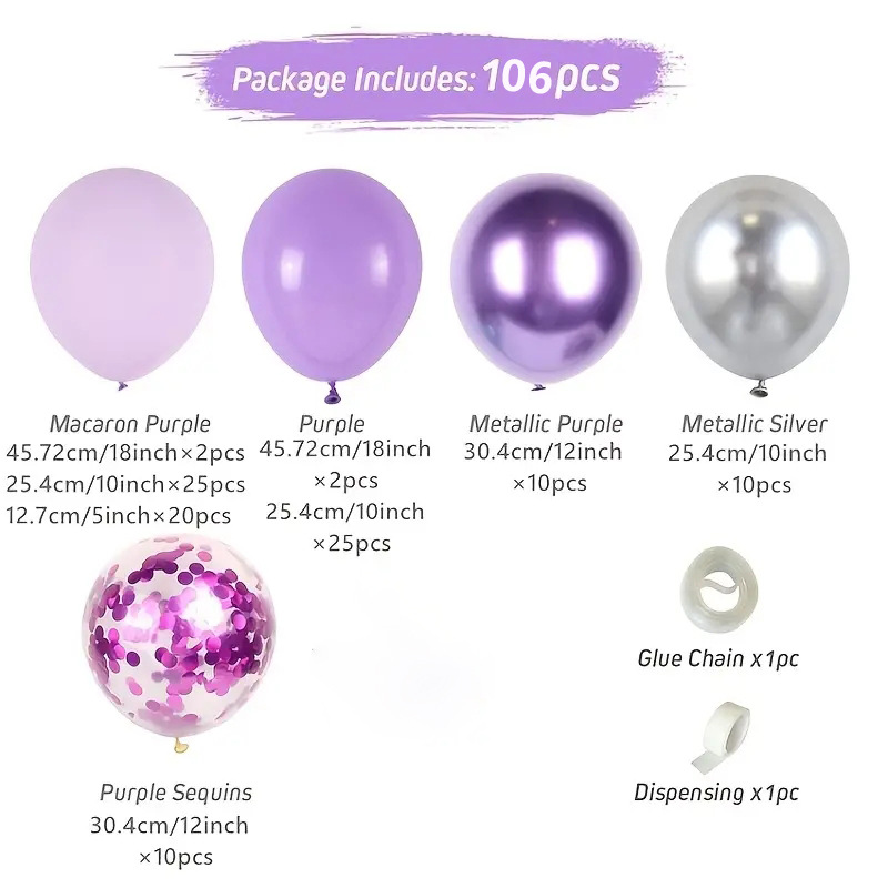 Cross-Border E-Commerce New Purple Latex Balloon Chain Birthday Party Gathering Scene Decorations Arrangement Balloon Wholesale