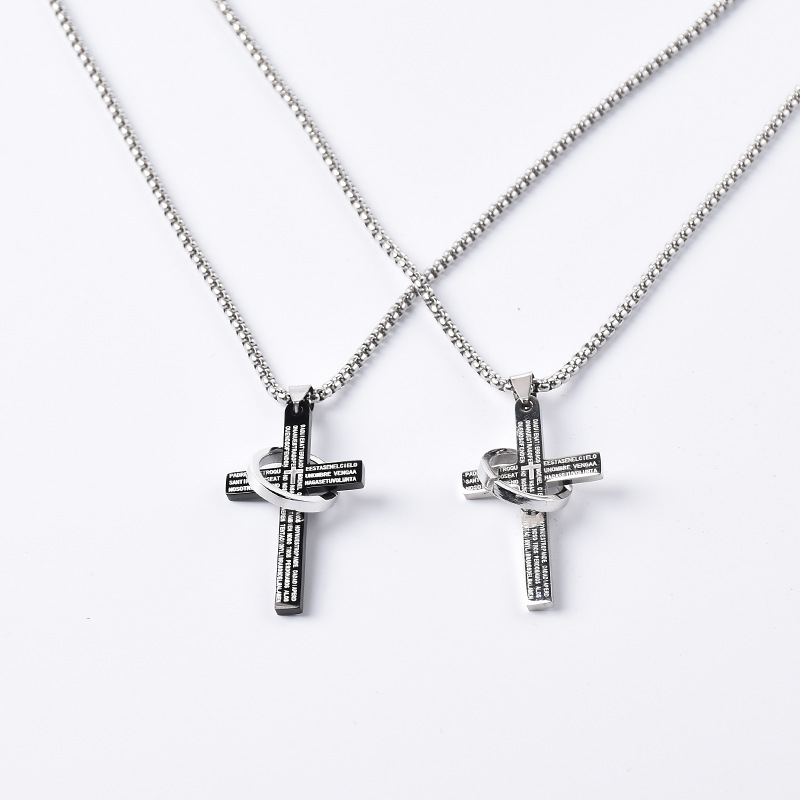 Factory Wholesale Foreign Trade Hot Sale Religious Ornament Men Women Stainless Steel Cross Shelf Necklace