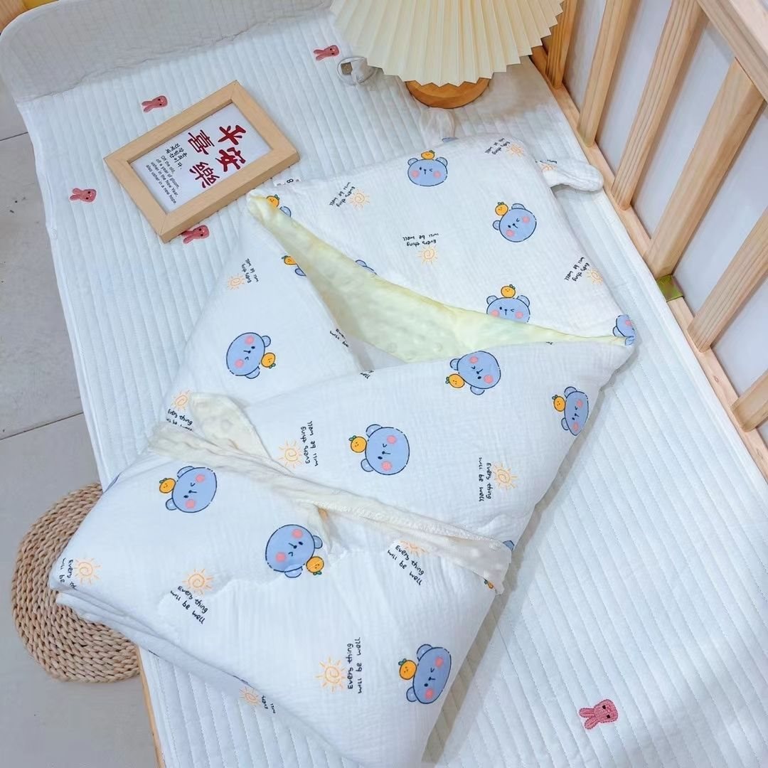 新生儿包被夹棉秋冬款季婴儿进产房抱被a类纯棉纱布豆豆绒加厚