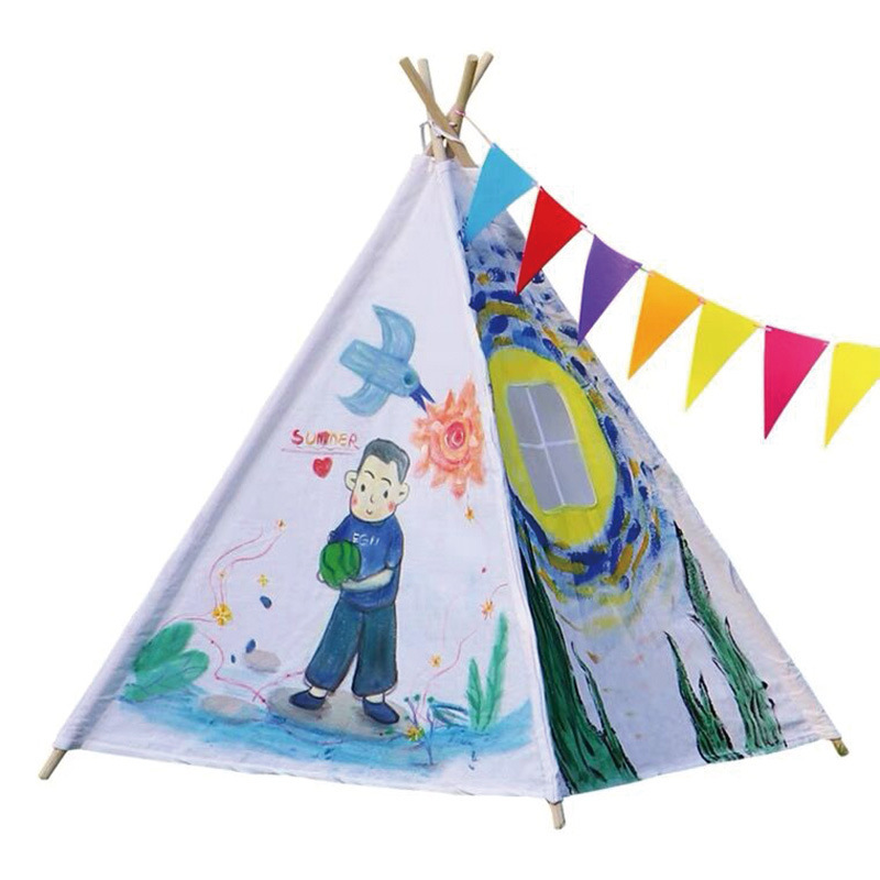 Children's Hand-Painted Tent Painting DIY Graffiti Handmade Outdoor Baby Drawing Triangle Small Tent Activity Game House