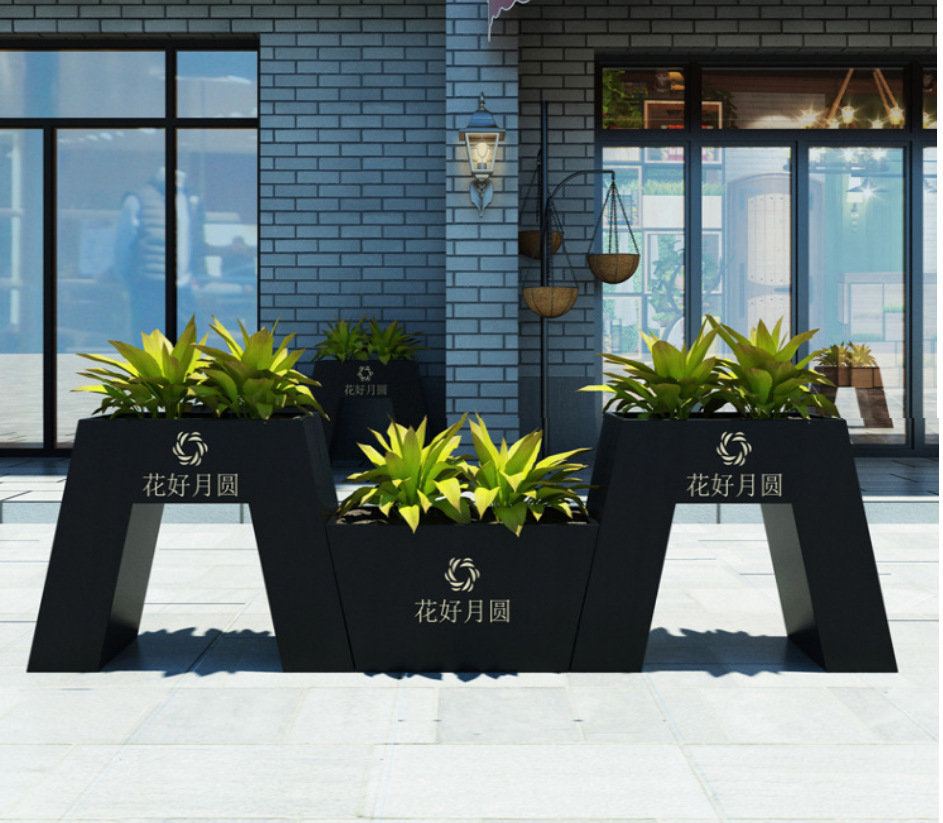 北欧户外铁艺花箱 售楼部市政外摆组合花箱 室外广场商业街种植箱