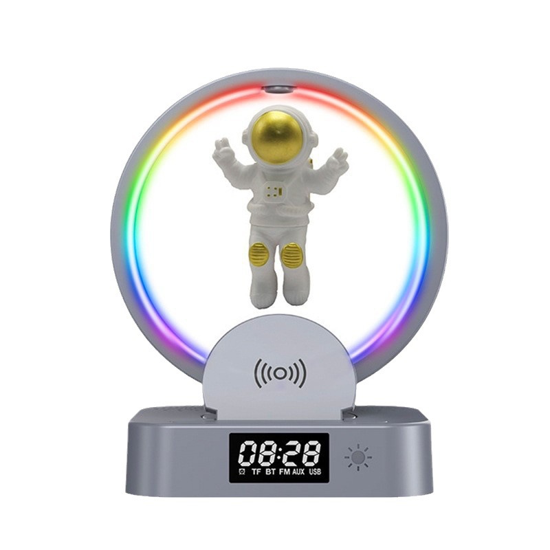 Suspended Astronaut Bluetooth Clock Speaker Spaceman Audio Rgb Wireless Charger Ambience Light