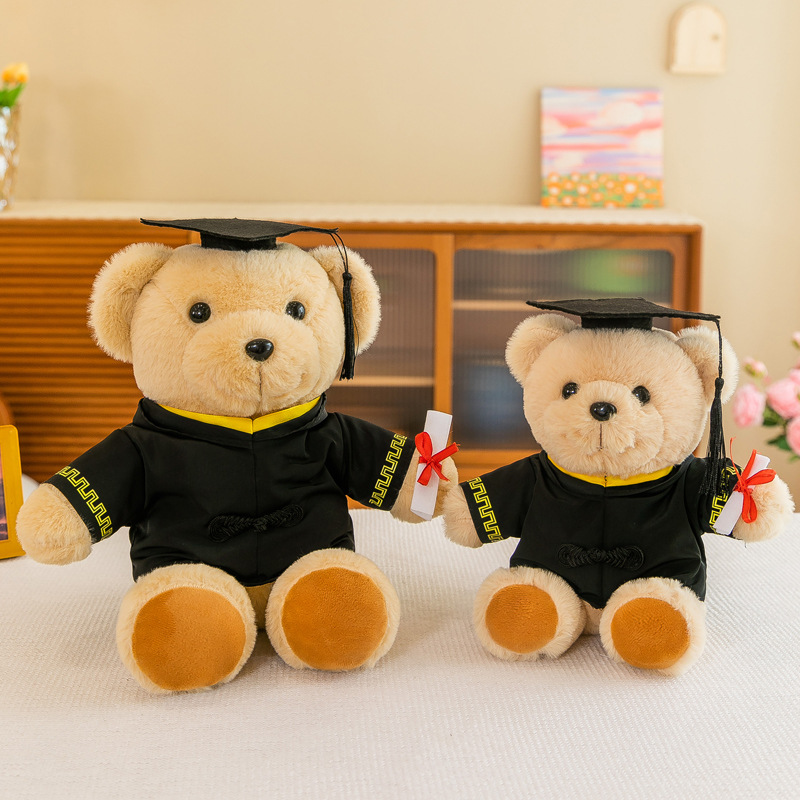 Graduation Doll Doctorial Hat Scholar Clothes Teddy Bear Plush Toy Graduation Bear Doll College Gift Printed Logo