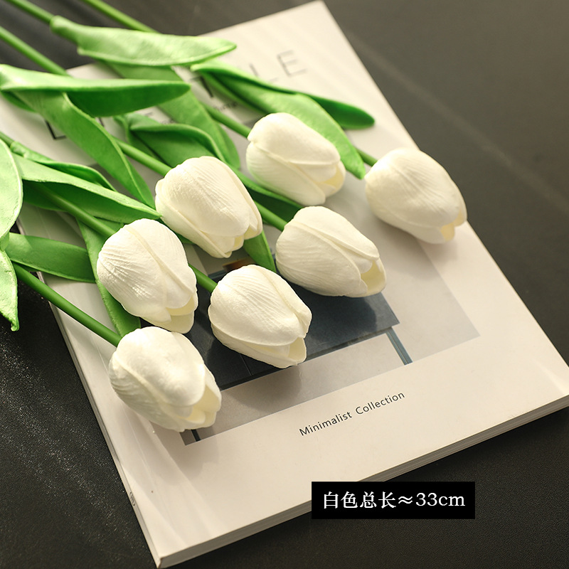 Cross-Border New Home Decoration Single Hand-Feel Pu Mini Tulip Artificial Flower Props Photography Fake Flower Wholesale