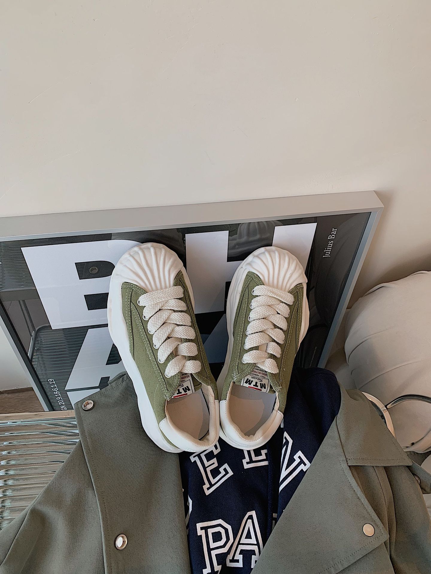 2022新款mmy溶解鞋女大牌同款厚底板鞋帆布鞋潮贝壳头真皮休闲鞋