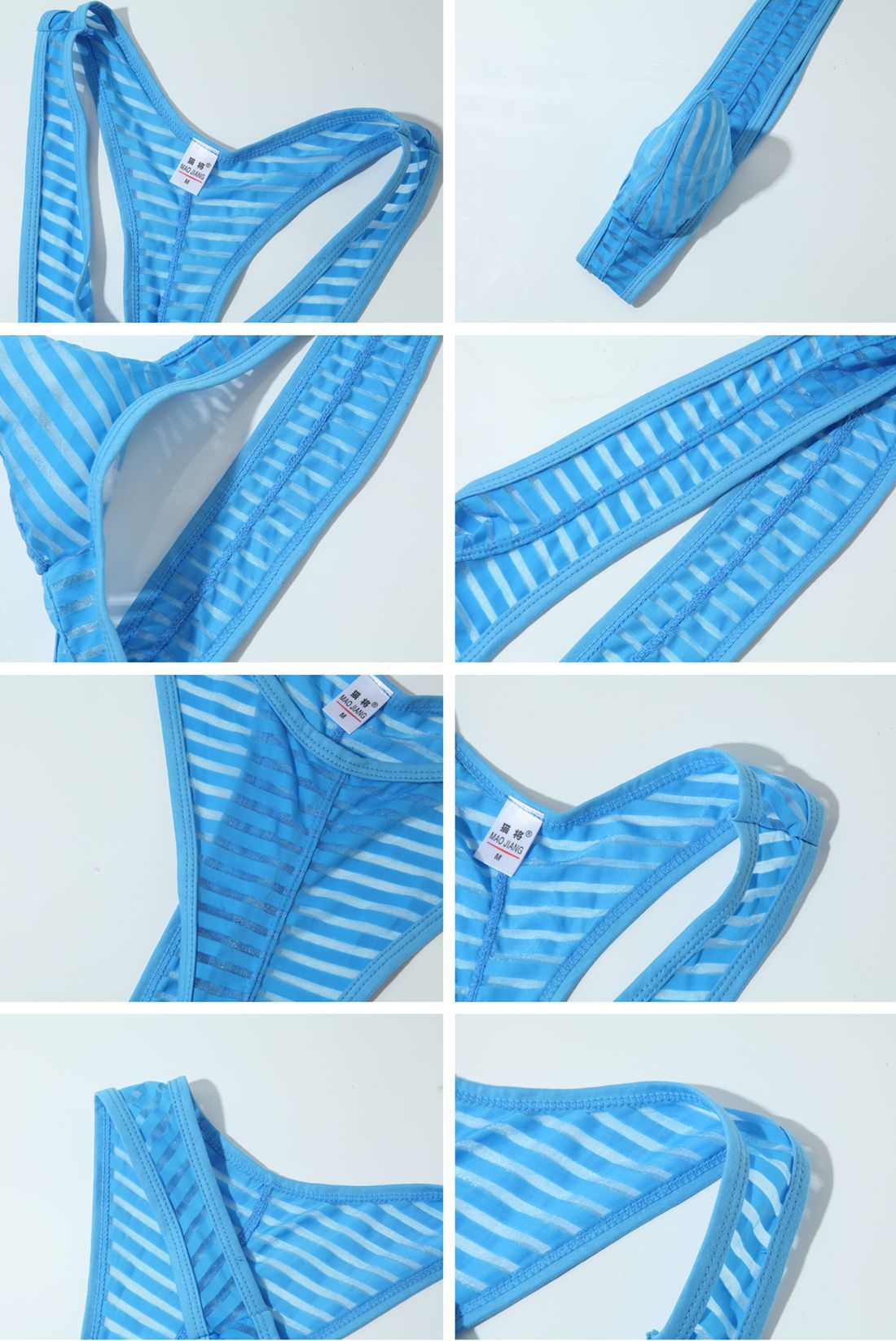 新亚马逊跨境男士内裤冰丝条纹连体衣丁字裤沙滩性感情趣丁裤t裤