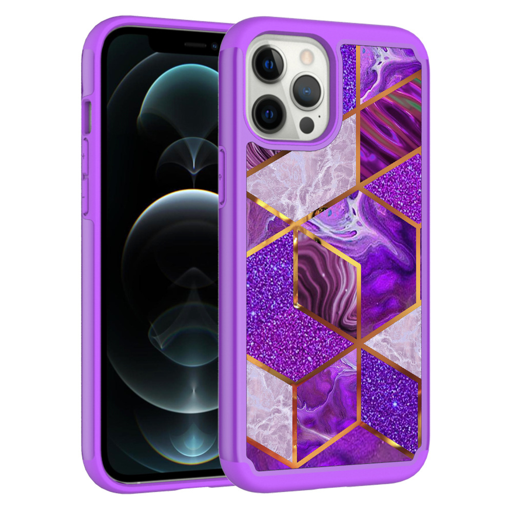 适用iphone 12 pro max 国旗紫色大理石pc tpu贴皮二合一手机壳