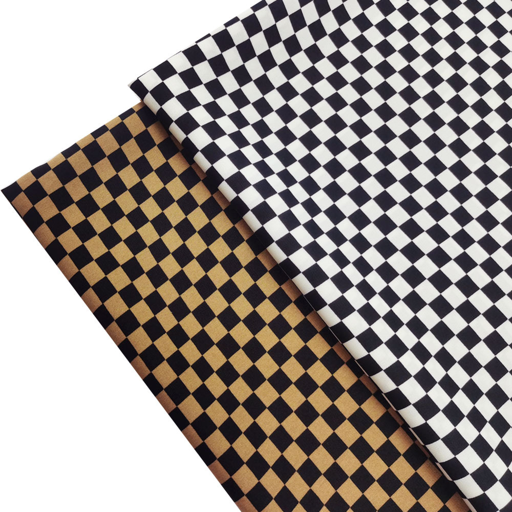 1cm黑白棋盘格子印花布破卡平纹缎四方格印花春夏服装衬衣面料