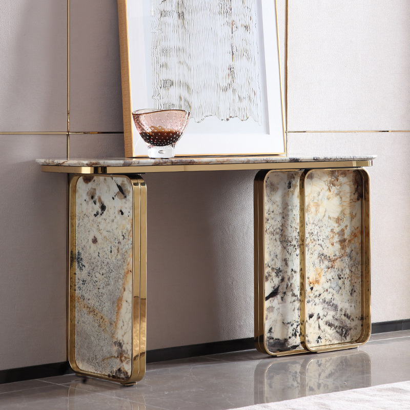 意式轻奢大理石玄关台 大户型客厅入户玄关桌案台 别墅装饰桌