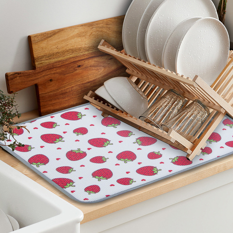 Cartoon Strawberry Kitchen Water Draining Pad Cute Household Washstand Hydrophilic Pad Dining Table Cushion Western Dining Table Bowl Coaster