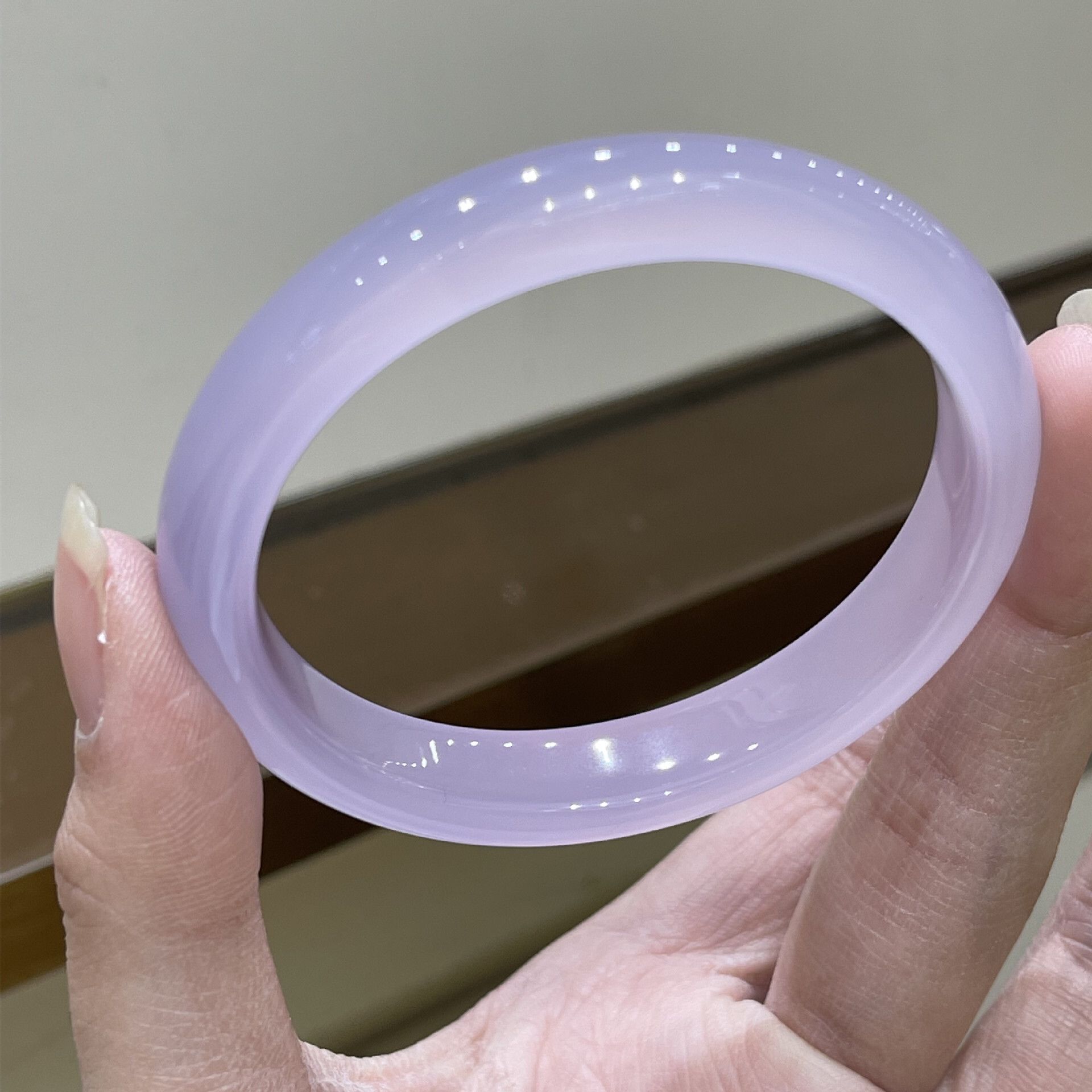 巴西玛瑙浅紫色扁条玉石手镯高冰紫罗兰玉髓女款玉镯手环一件代发