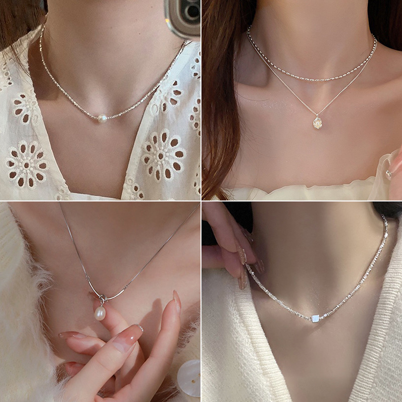 Flash! Galaxy Broken Silver Pearl Necklace Female 2023 New Popular Clavicle Chain Light Luxury Minority High Sense Necklace