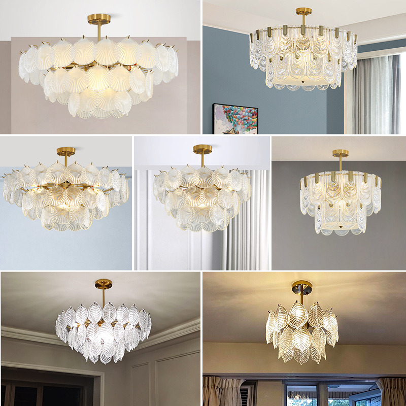 American Light Luxury Chandelier Lamp in the Living Room 2023 New Post-Modern Glass Crystal French High-End Dining Room Bedroom Lamps