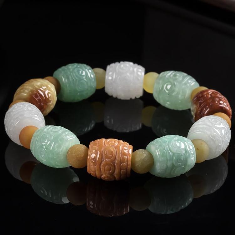 天然玉石天然缅甸a货翡翠路路通手链男款淡绿玉石手串佛珠情侣款