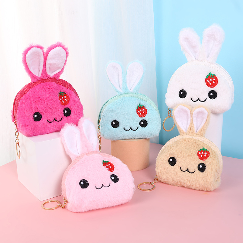 Creative Plush Coin Purse Strawberry Rabbit Cute Cloth Cartoon Key Case Coin Bag Personalized Storage Small Wallet
