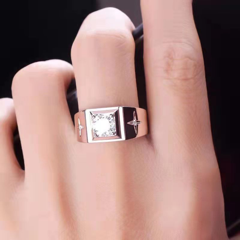 正品进口美国莫桑石戒指男生18k白金1克拉钻戒商务简约ol男戒婚戒