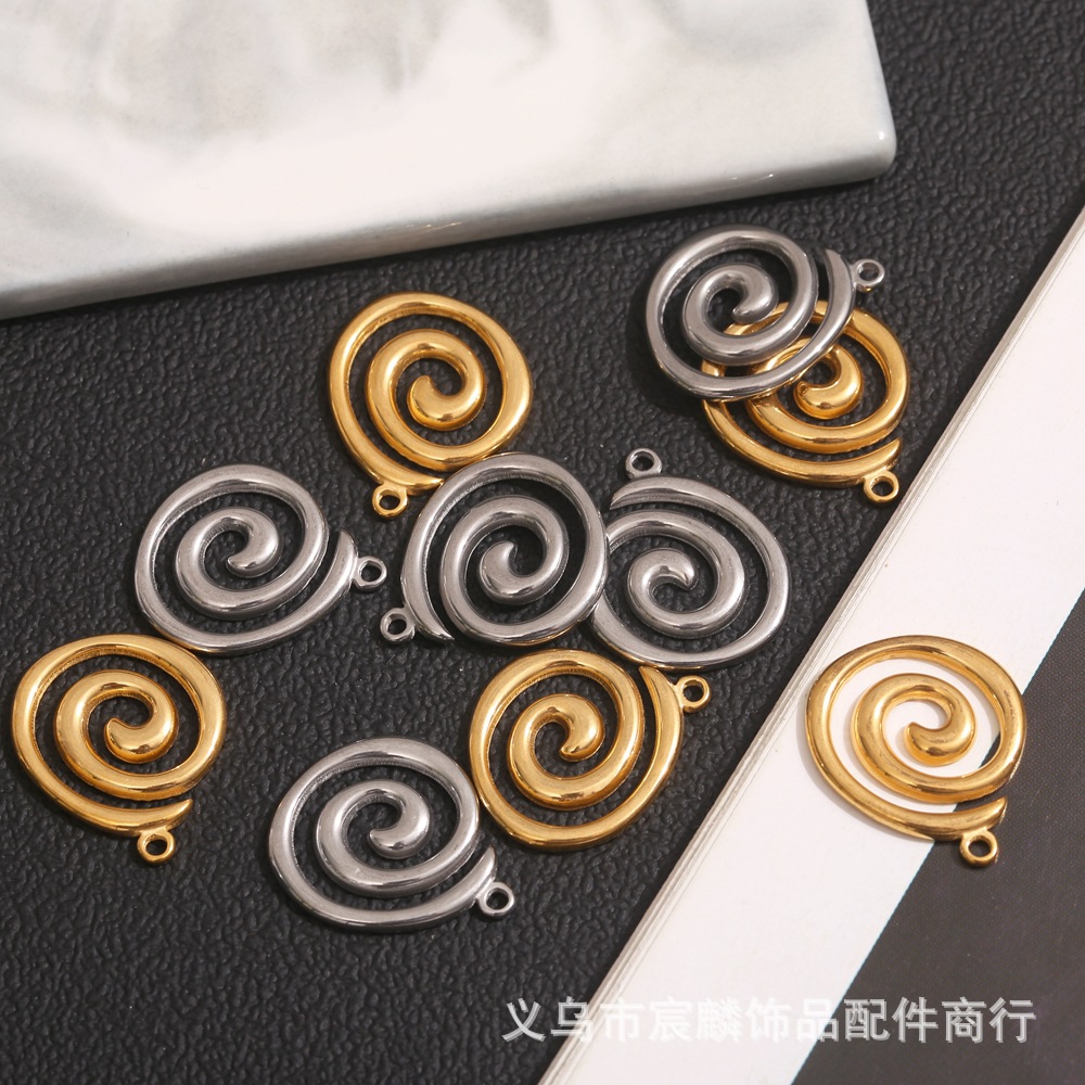 跨境热销不锈钢漩涡吊坠配件 手工diy油压饰品耳坠项坠现货批发