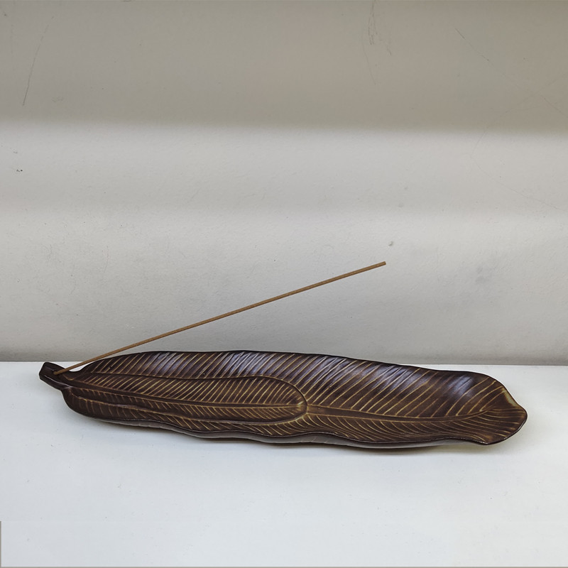 芭蕉叶香盘 手工制作陶瓷线香香插 高温红陶线香卧香插 香托 香座