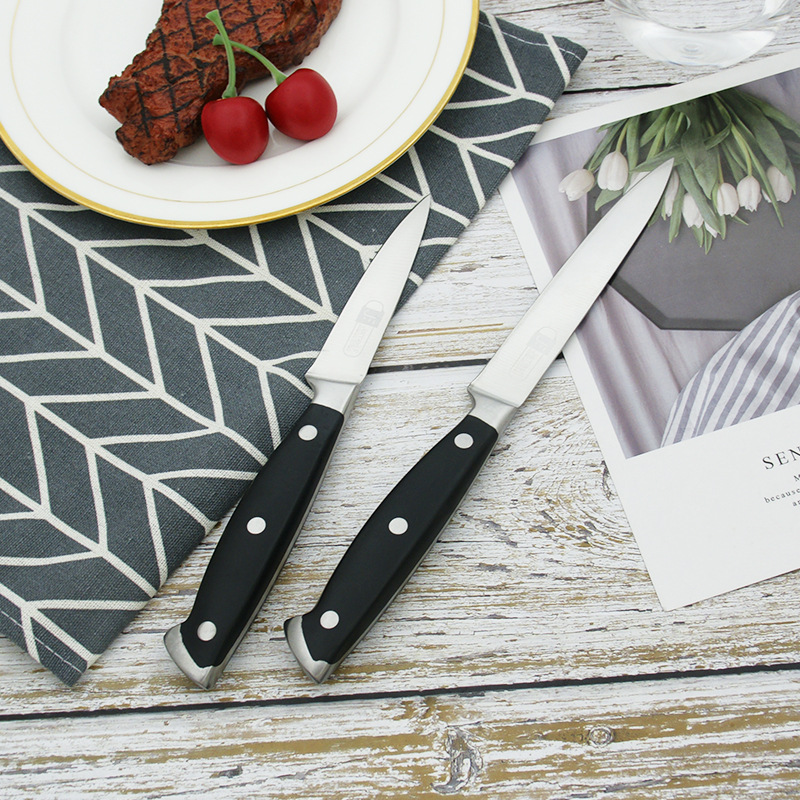 跨境现货不锈钢3cr14厨房刀钢头刀厨用万用刀水果刀黑色手柄黑色