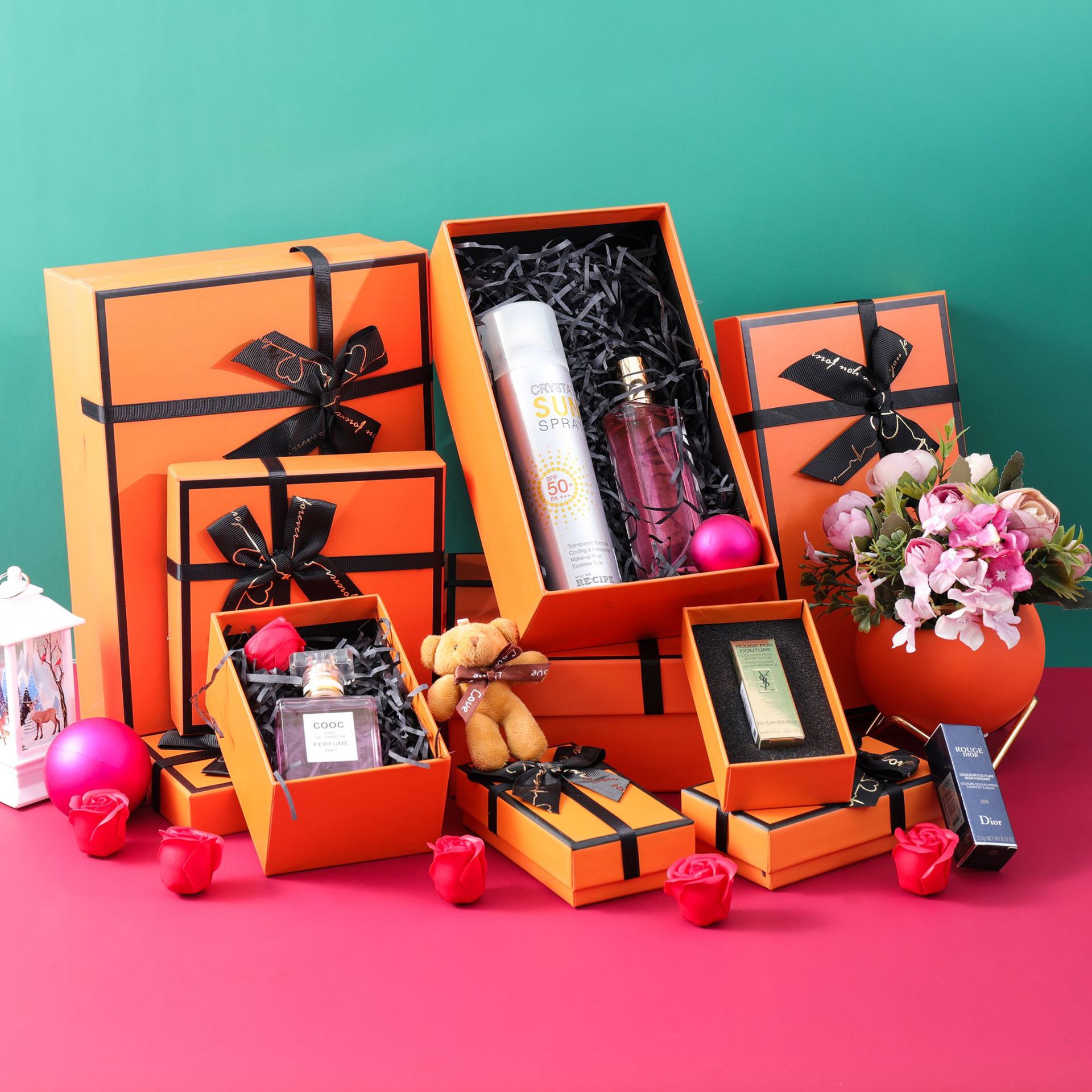 厂家直供爱马橙口红香水包装盒节日礼物盒护肤品包装盒口红礼盒