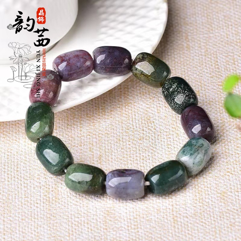 天然水晶印度玛瑙水草玛瑙鼓珠桶珠老型珠女士手链桶形珠男士手串