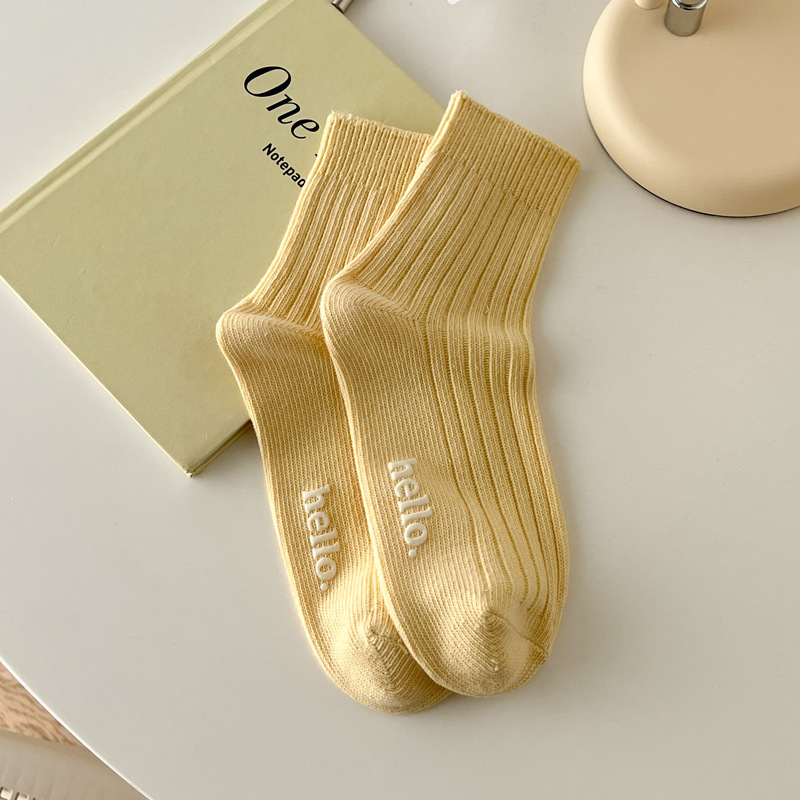 Spring New Fine-Combed Cotton Socks Women's Double Needle Hot Stamping Letters Women's Socks Macaron Japanese Socks Mid-Calf Non-Slip Socks